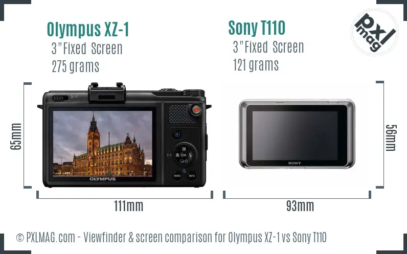 Olympus XZ-1 vs Sony T110 Screen and Viewfinder comparison