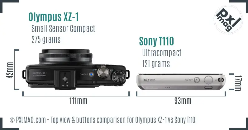 Olympus XZ-1 vs Sony T110 top view buttons comparison