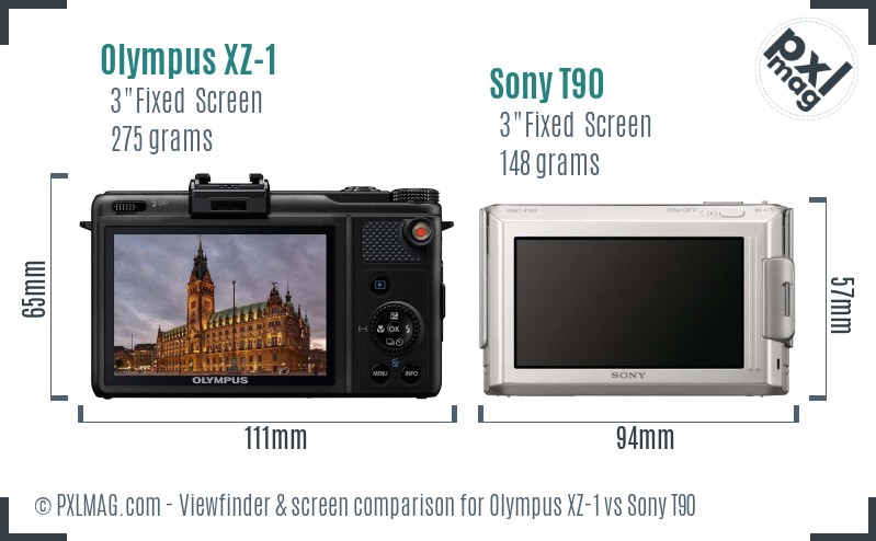 Olympus XZ-1 vs Sony T90 Screen and Viewfinder comparison