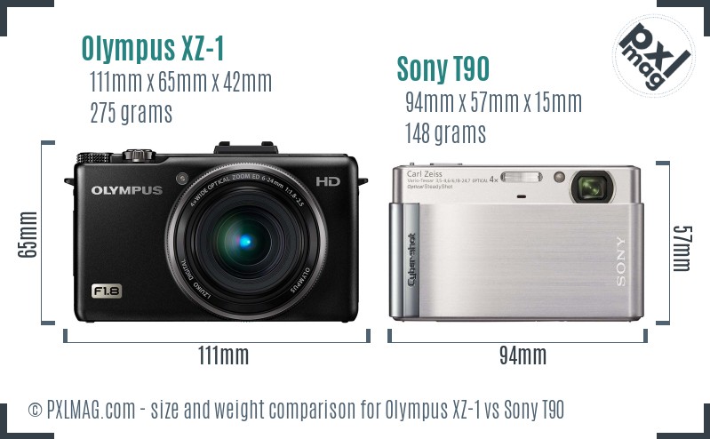 Olympus XZ-1 vs Sony T90 size comparison