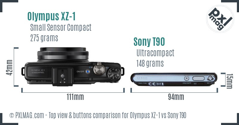 Olympus XZ-1 vs Sony T90 top view buttons comparison