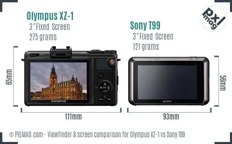 Olympus XZ-1 vs Sony T99 Screen and Viewfinder comparison