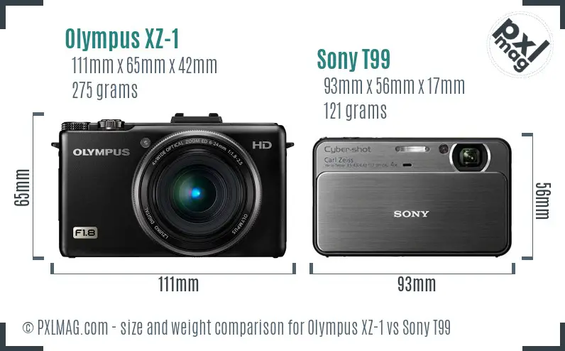 Olympus XZ-1 vs Sony T99 size comparison