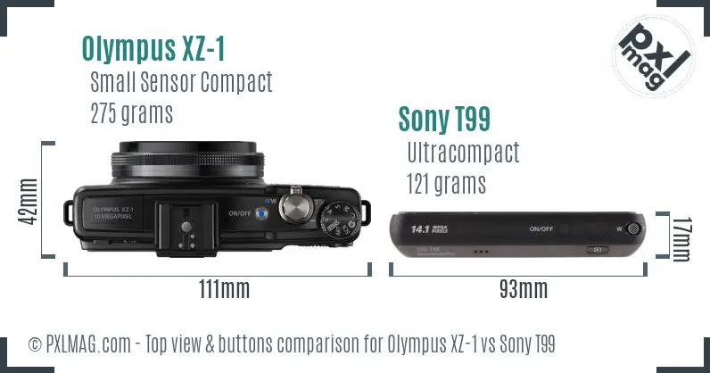 Olympus XZ-1 vs Sony T99 top view buttons comparison