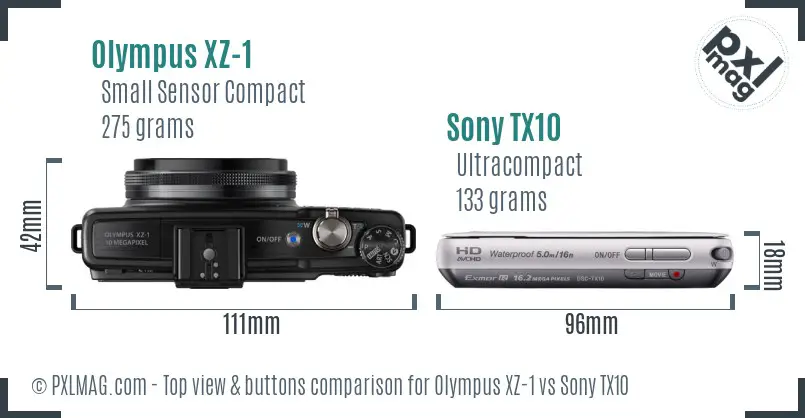 Olympus XZ-1 vs Sony TX10 top view buttons comparison