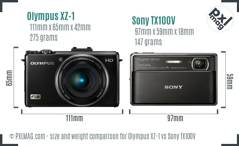 Olympus XZ-1 vs Sony TX100V size comparison Olympus XZ-1 vs Sony TX100V size comparison