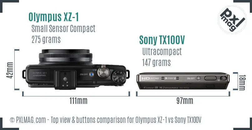 Olympus XZ-1 vs Sony TX100V top view buttons comparison Olympus XZ-1 vs Sony TX100V top view buttons comparison