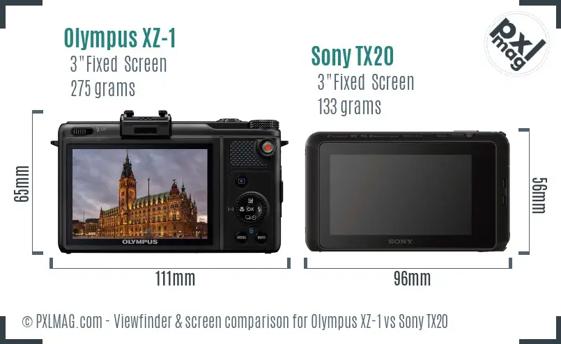 Olympus XZ-1 vs Sony TX20 Screen and Viewfinder comparison