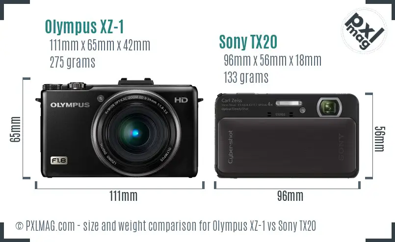 Olympus XZ-1 vs Sony TX20 size comparison