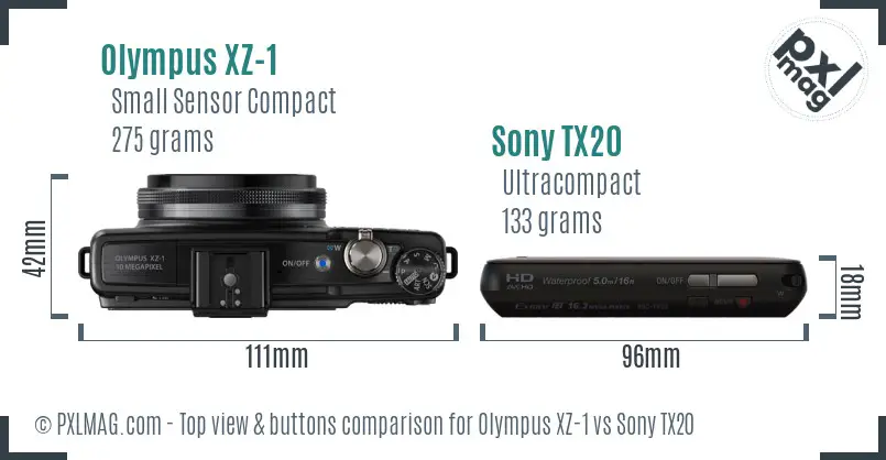 Olympus XZ-1 vs Sony TX20 top view buttons comparison