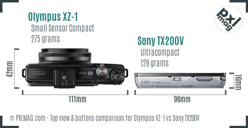 Olympus XZ-1 vs Sony TX200V top view buttons comparison