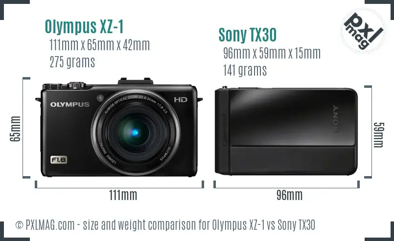 Olympus XZ-1 vs Sony TX30 size comparison