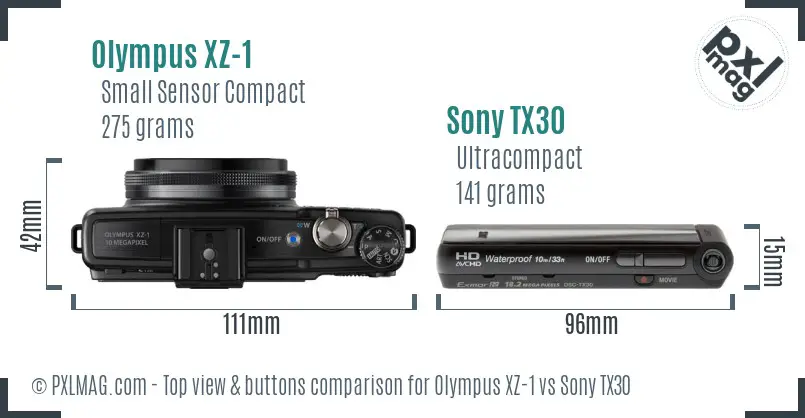 Olympus XZ-1 vs Sony TX30 top view buttons comparison