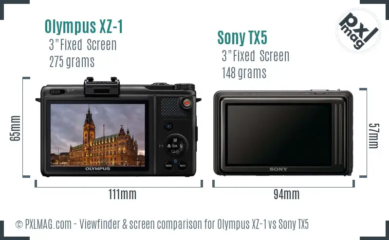 Olympus XZ-1 vs Sony TX5 Screen and Viewfinder comparison