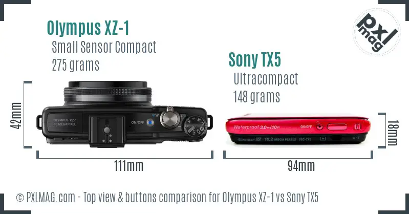 Olympus XZ-1 vs Sony TX5 top view buttons comparison