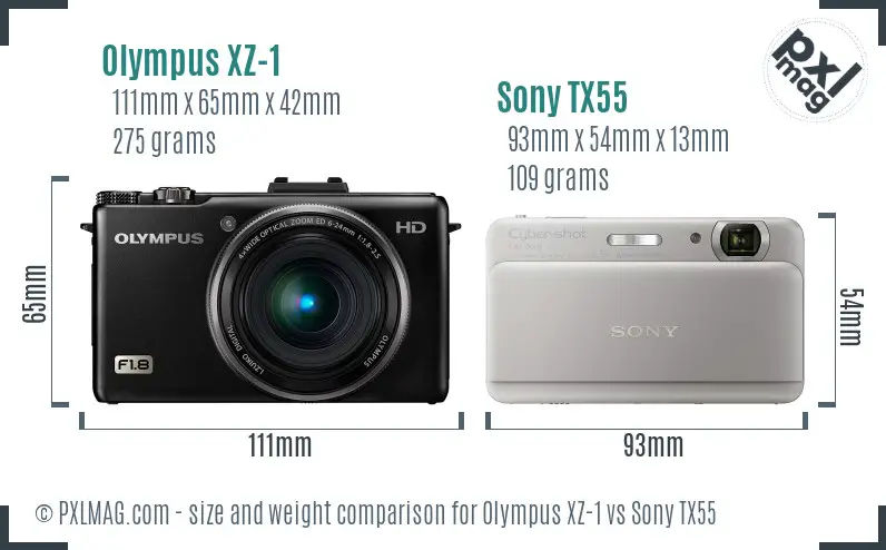 Olympus XZ-1 vs Sony TX55 size comparison Olympus XZ-1 vs Sony TX55 size comparison