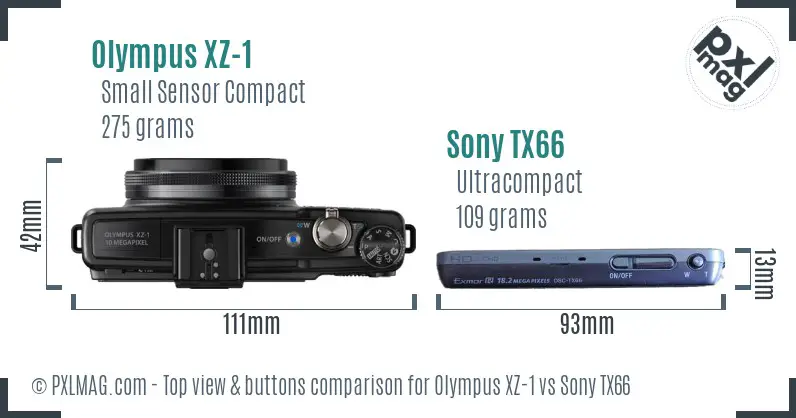 Olympus XZ-1 vs Sony TX66 top view buttons comparison Olympus XZ-1 vs Sony TX66 top view buttons comparison