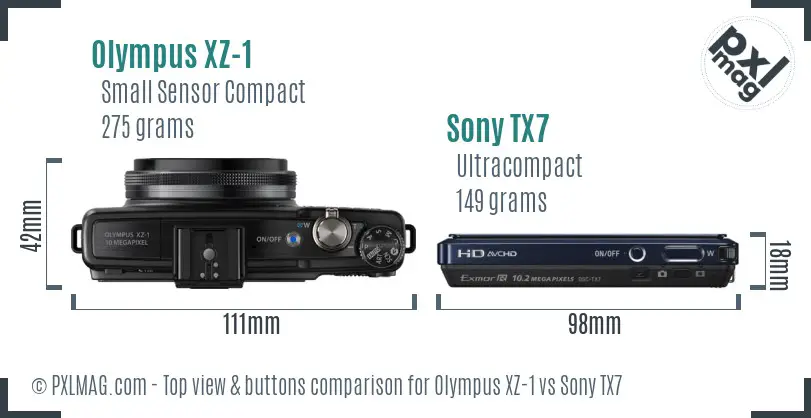 Olympus XZ-1 vs Sony TX7 top view buttons comparison Olympus XZ-1 vs Sony TX7 top view buttons comparison