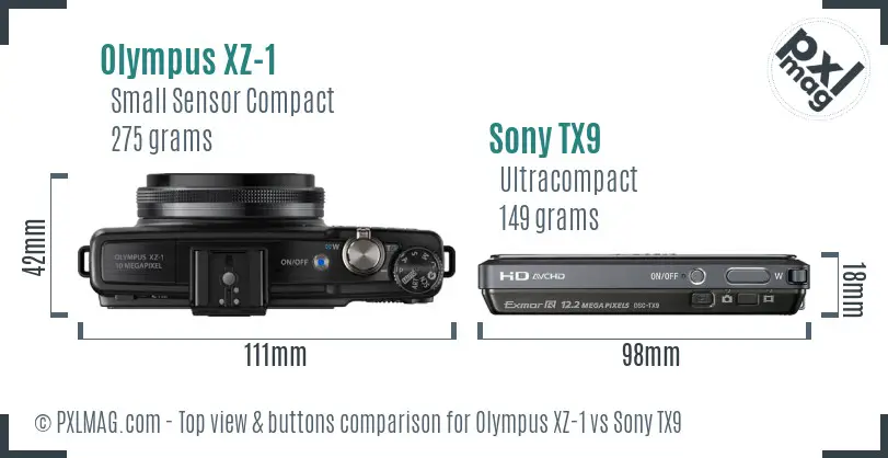 Olympus XZ-1 vs Sony TX9 top view buttons comparison