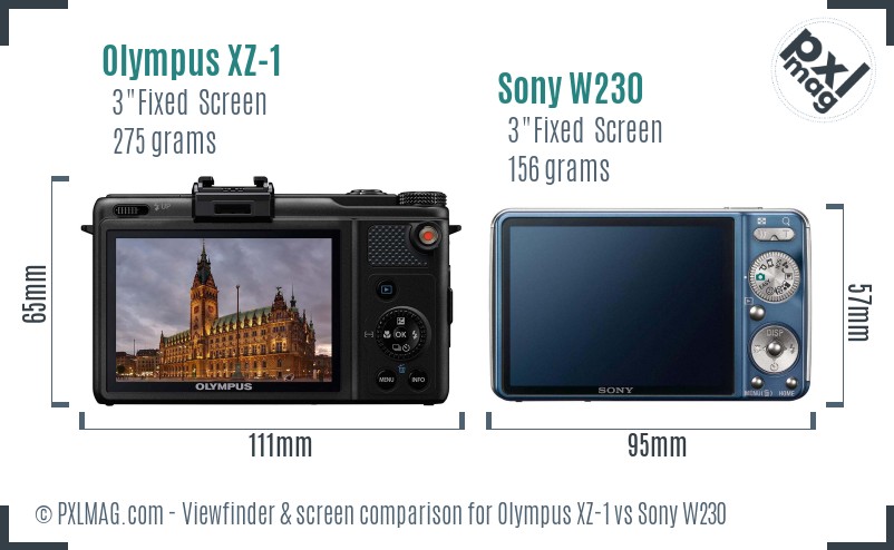 Olympus XZ-1 vs Sony W230 Screen and Viewfinder comparison