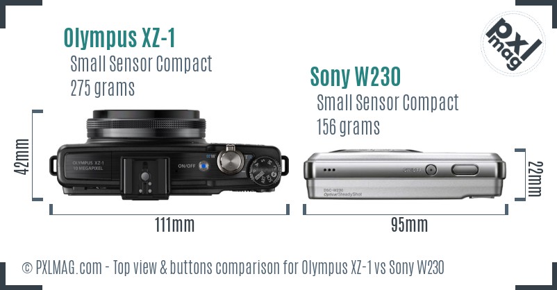 Olympus XZ-1 vs Sony W230 top view buttons comparison