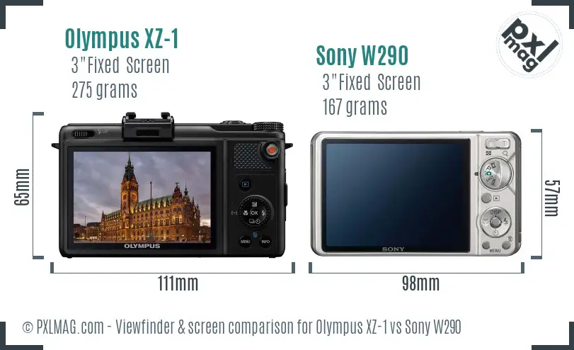 Olympus XZ-1 vs Sony W290 Screen and Viewfinder comparison