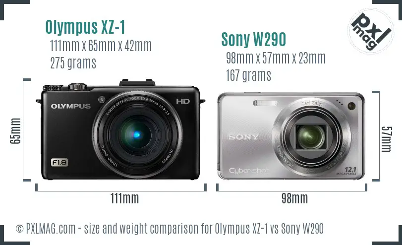 Olympus XZ-1 vs Sony W290 size comparison