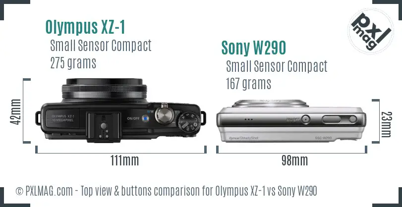 Olympus XZ-1 vs Sony W290 top view buttons comparison