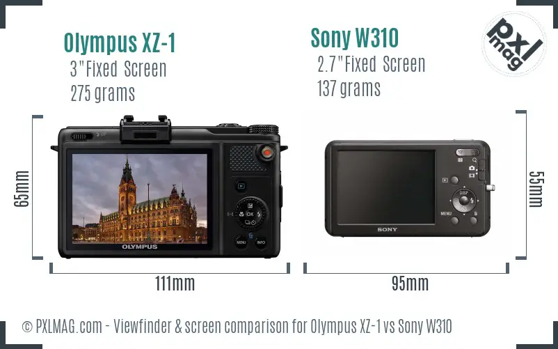 Olympus XZ-1 vs Sony W310 Screen and Viewfinder comparison