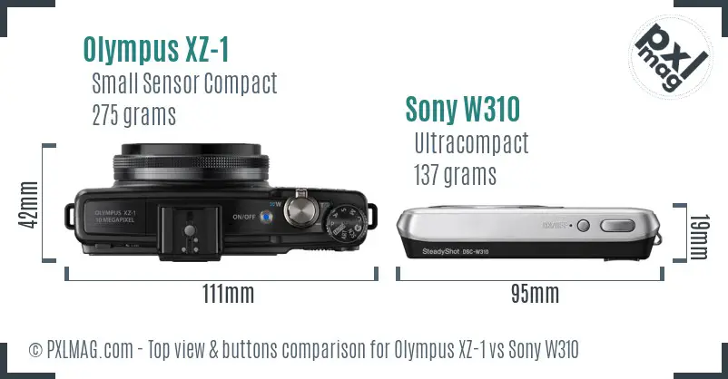 Olympus XZ-1 vs Sony W310 top view buttons comparison