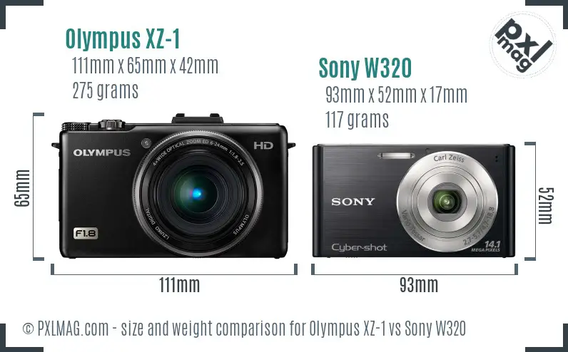 Olympus XZ-1 vs Sony W320 size comparison