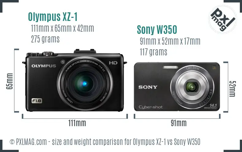 Olympus XZ-1 vs Sony W350 size comparison