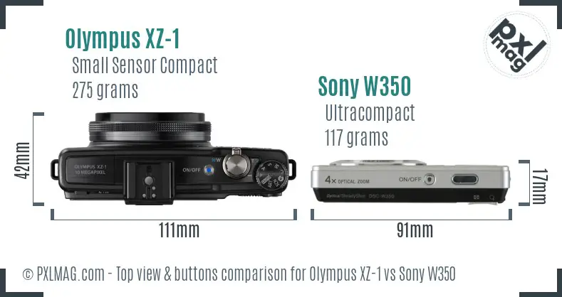 Olympus XZ-1 vs Sony W350 top view buttons comparison