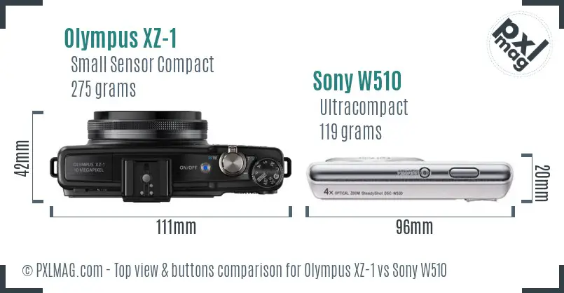 Olympus XZ-1 vs Sony W510 top view buttons comparison