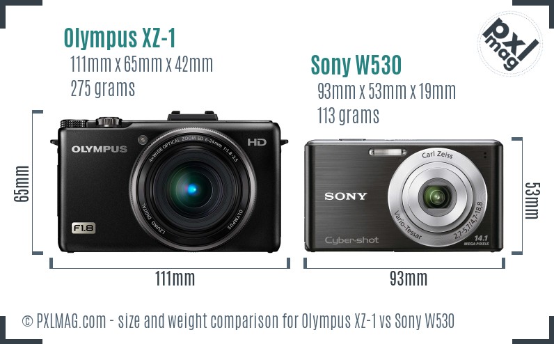 Olympus XZ-1 vs Sony W530 size comparison