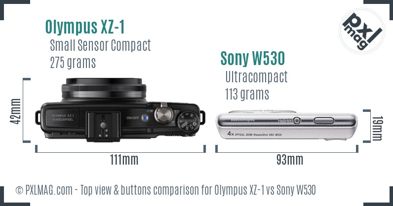 Olympus XZ-1 vs Sony W530 top view buttons comparison