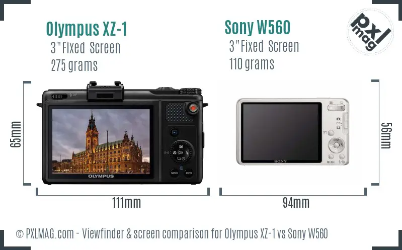 Olympus XZ-1 vs Sony W560 Screen and Viewfinder comparison