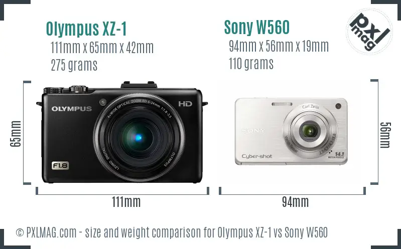 Olympus XZ-1 vs Sony W560 size comparison