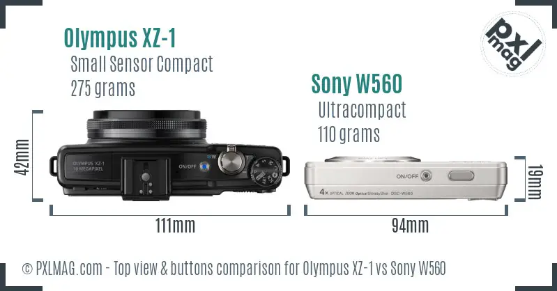 Olympus XZ-1 vs Sony W560 top view buttons comparison