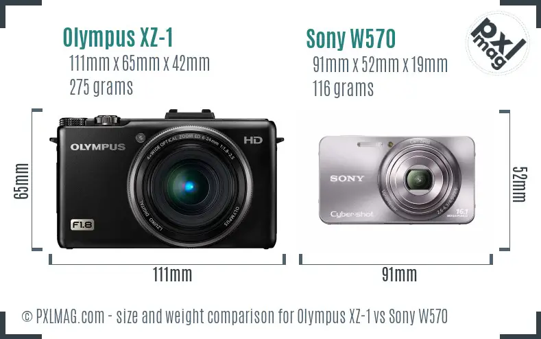 Olympus XZ-1 vs Sony W570 size comparison