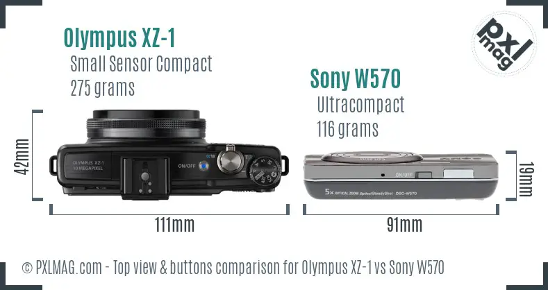 Olympus XZ-1 vs Sony W570 top view buttons comparison