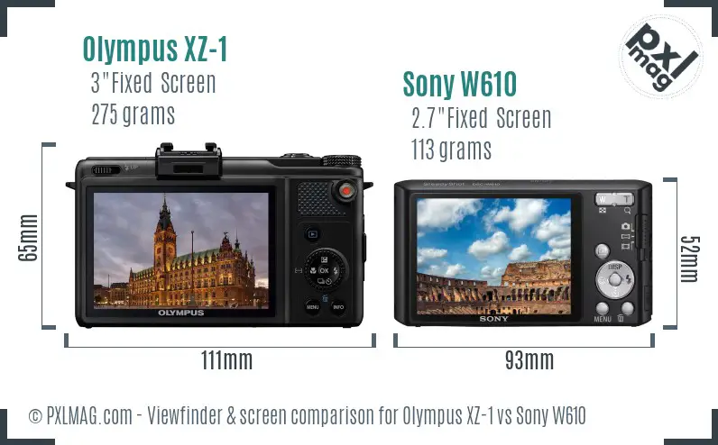 Olympus XZ-1 vs Sony W610 Screen and Viewfinder comparison