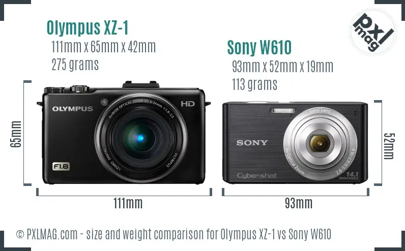 Olympus XZ-1 vs Sony W610 size comparison
