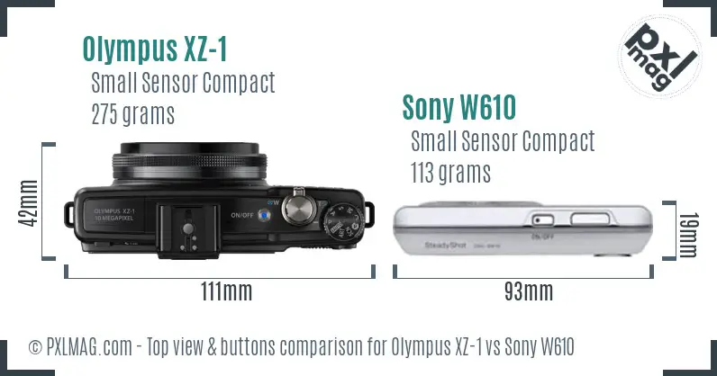 Olympus XZ-1 vs Sony W610 top view buttons comparison