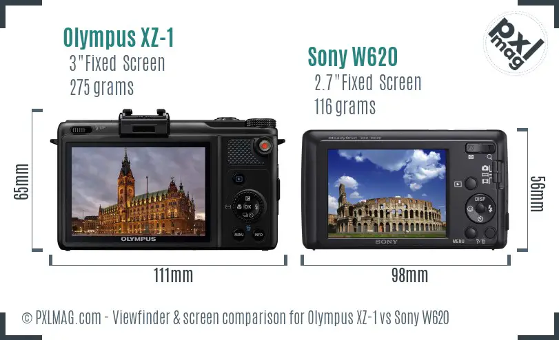 Olympus XZ-1 vs Sony W620 Screen and Viewfinder comparison