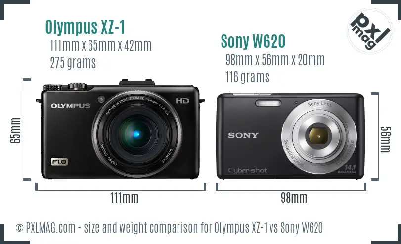 Olympus XZ-1 vs Sony W620 size comparison