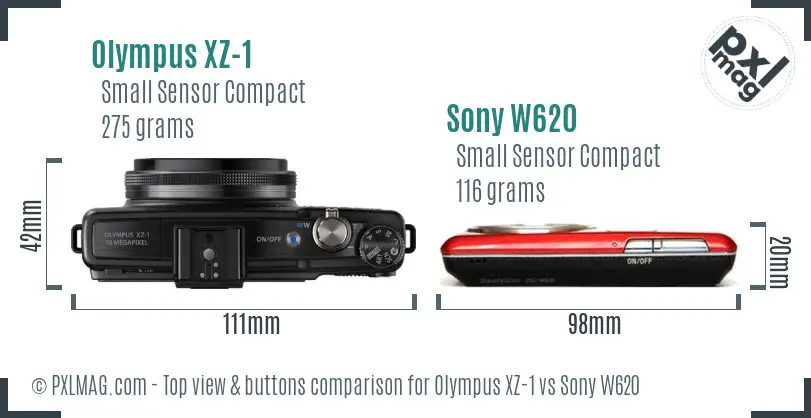 Olympus XZ-1 vs Sony W620 top view buttons comparison