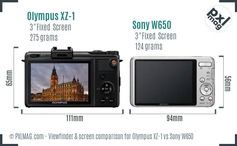 Olympus XZ-1 vs Sony W650 Screen and Viewfinder comparison