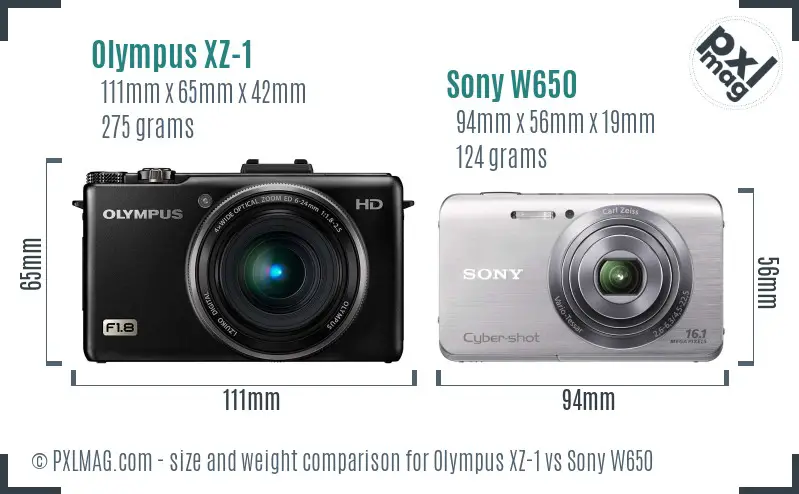 Olympus XZ-1 vs Sony W650 size comparison