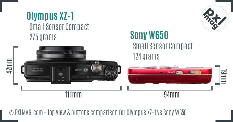 Olympus XZ-1 vs Sony W650 top view buttons comparison